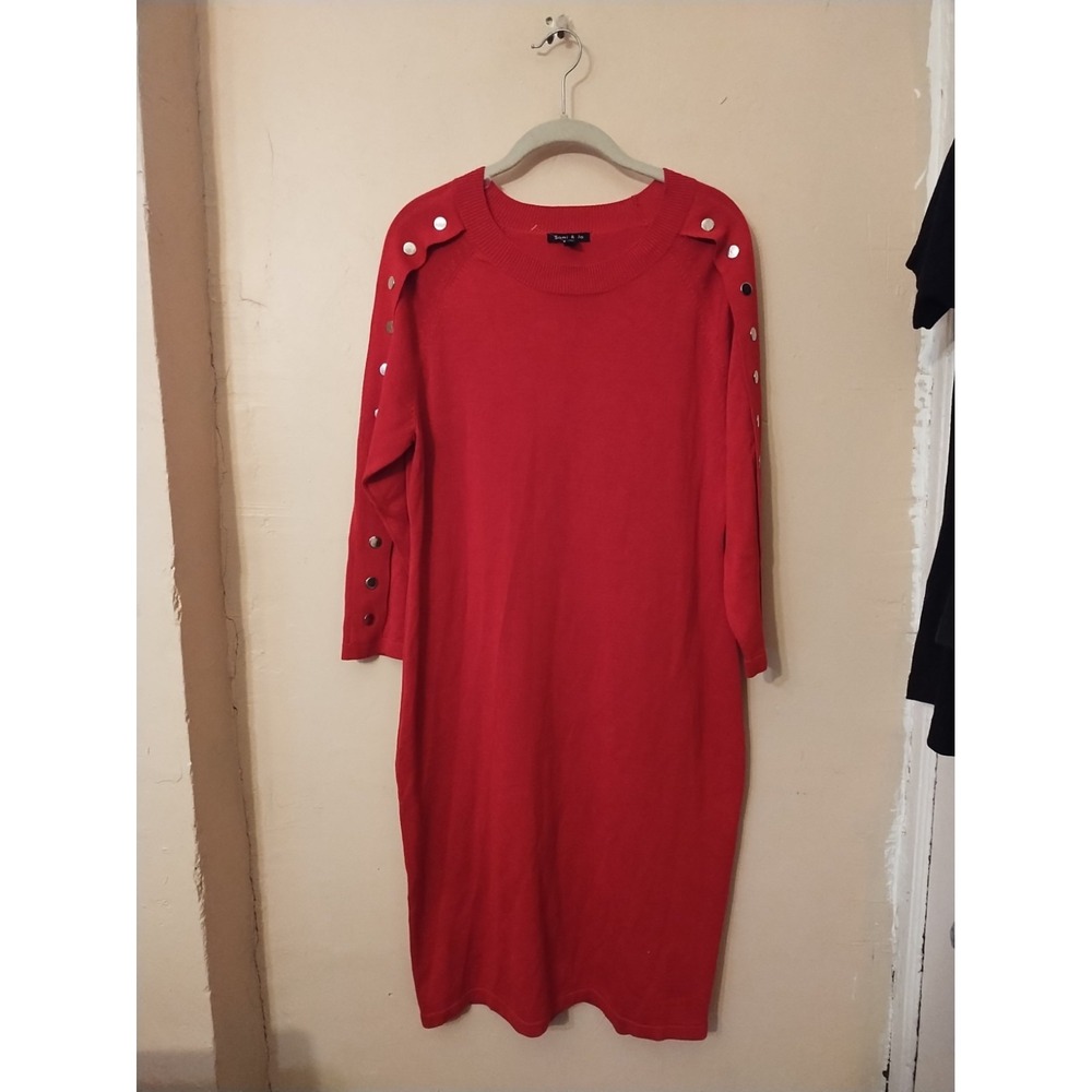 Sami & Jo Red Sheath Dress Large Studded Sleeve Detail Knit Midi Dress NWOT